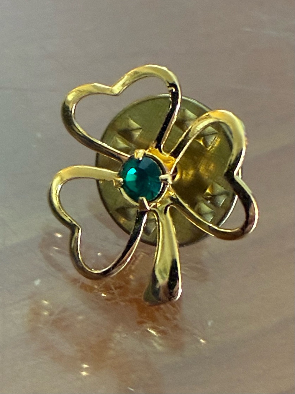 Gold Shamrock Pin with Emerald Green Crystal - Women Jewelry